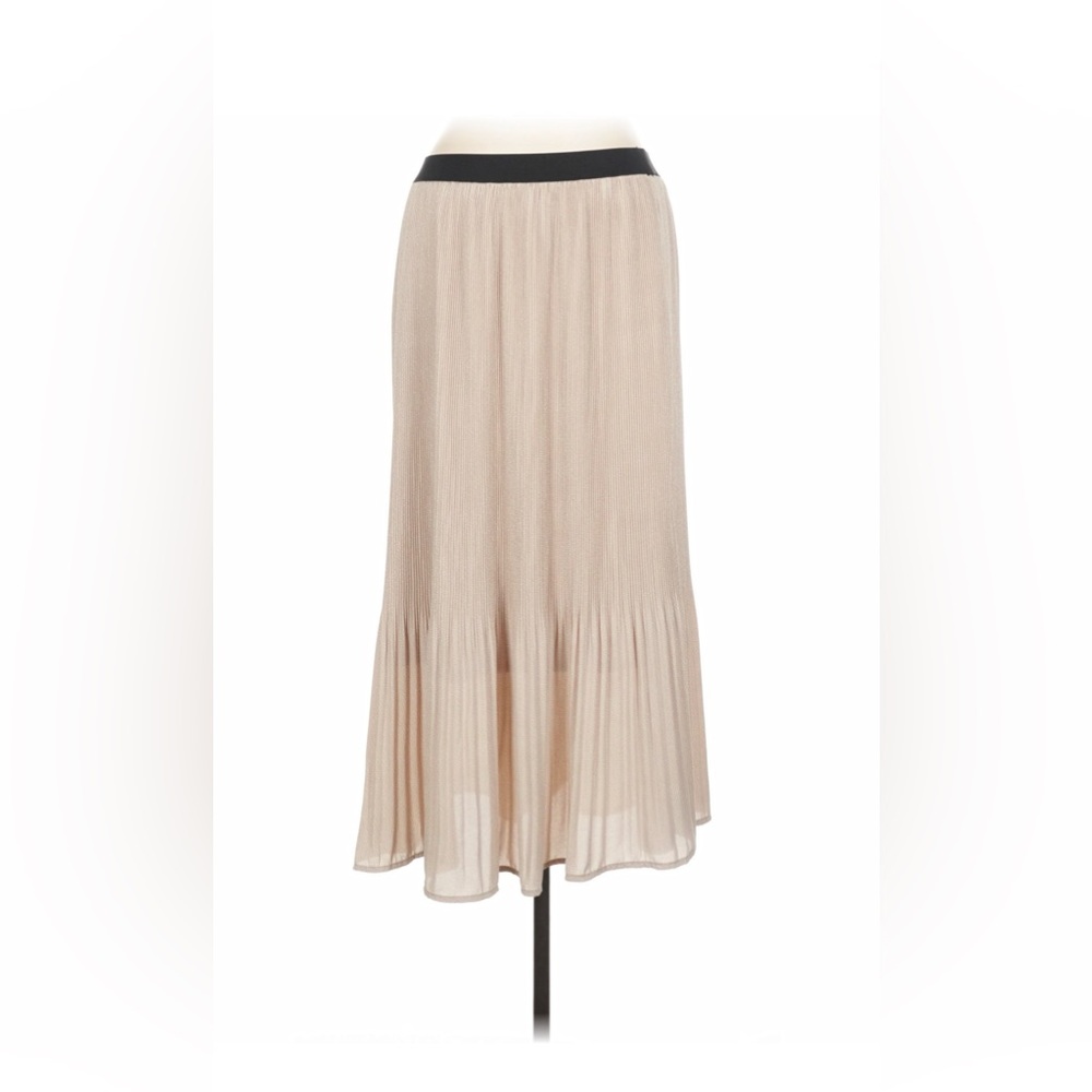 Adrianna Papell Beige Pleated Maxi Skirt